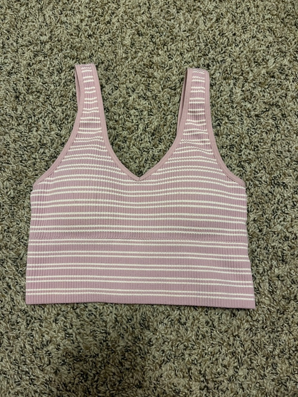 Striped Pink Ribbed V-Neck Crop Tank Top